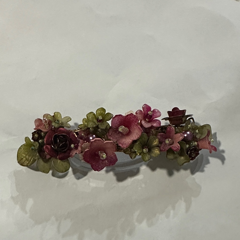 Vintage Floral Hair Clip with Pink and Green Accents
